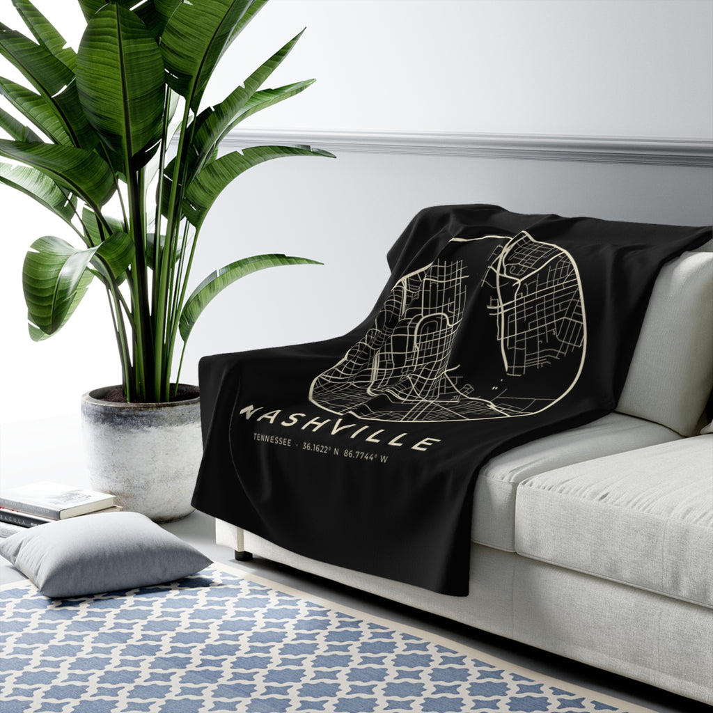 Nashville Street Map Sherpa Blanket (Black)