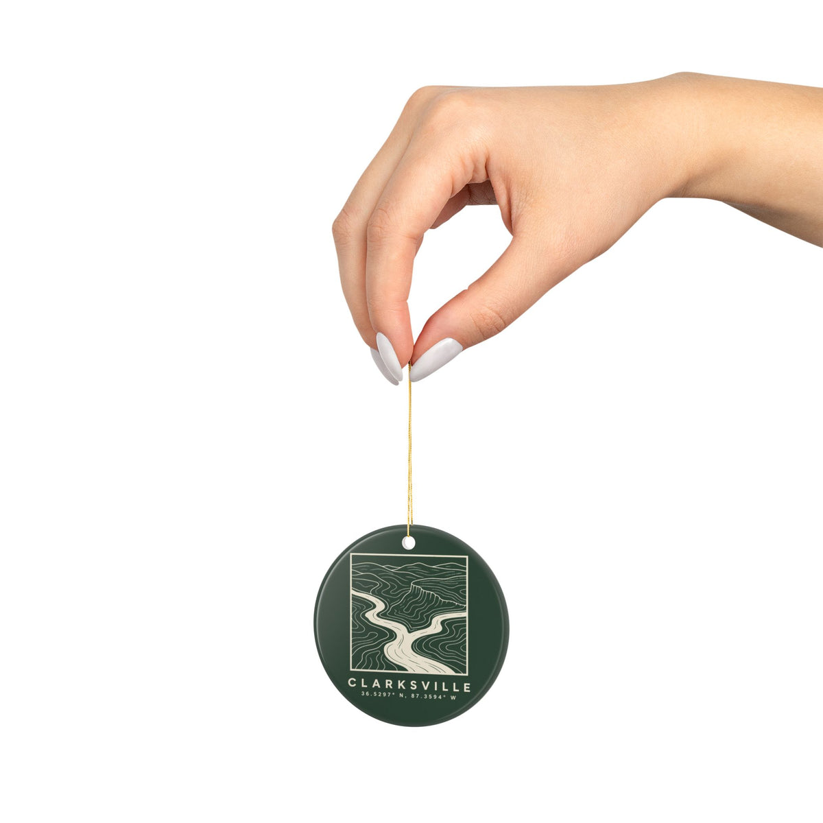Clarksville Topo Map Ornament (Forest Green)