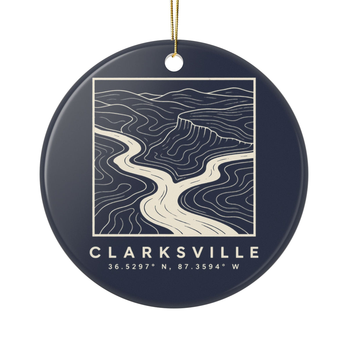 Clarksville Topo Map Ornament (Navy)