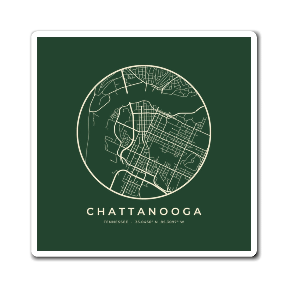 Chattanooga Street Map Magnet (Forest Green)