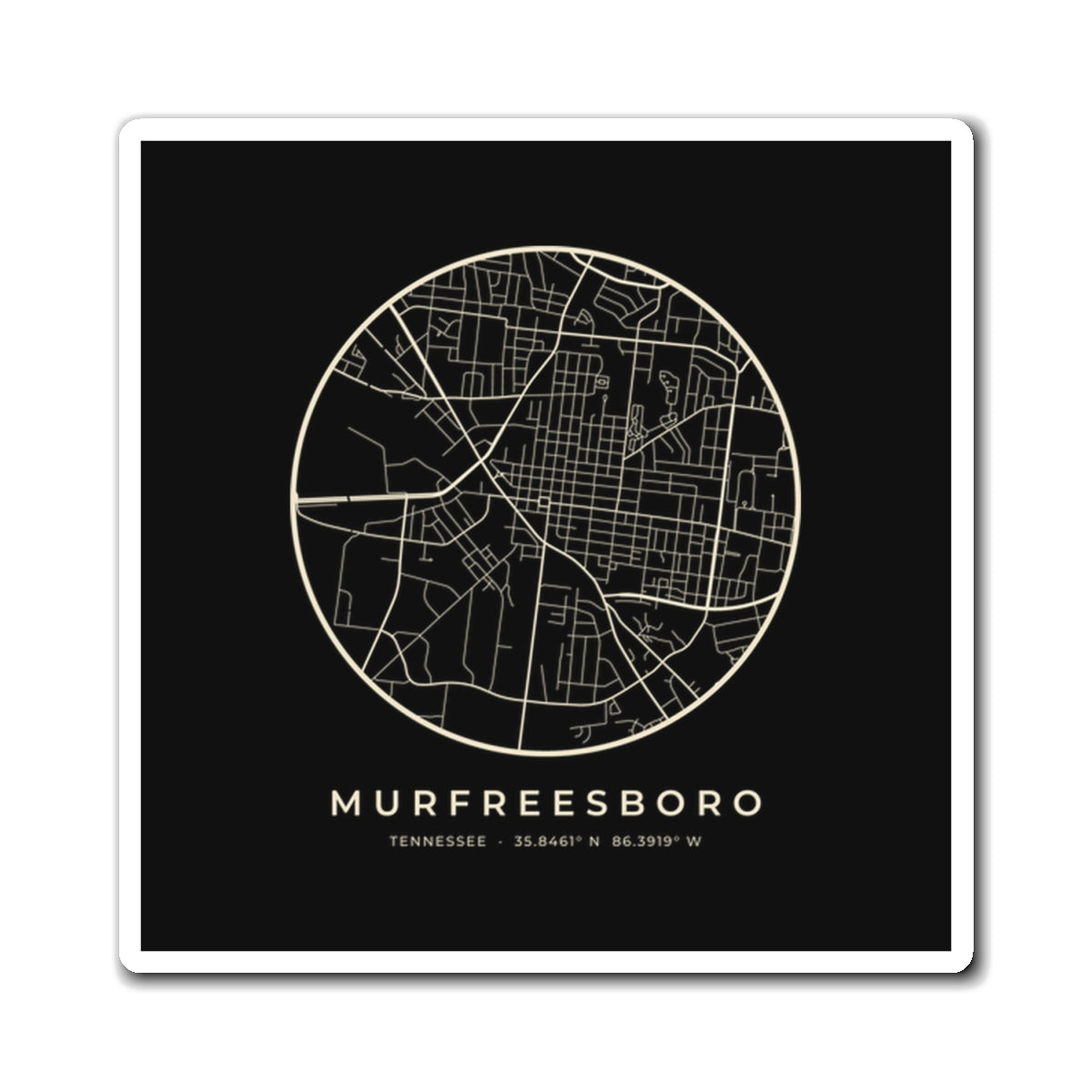 Murfreesboro Street Map Magnet (Black)