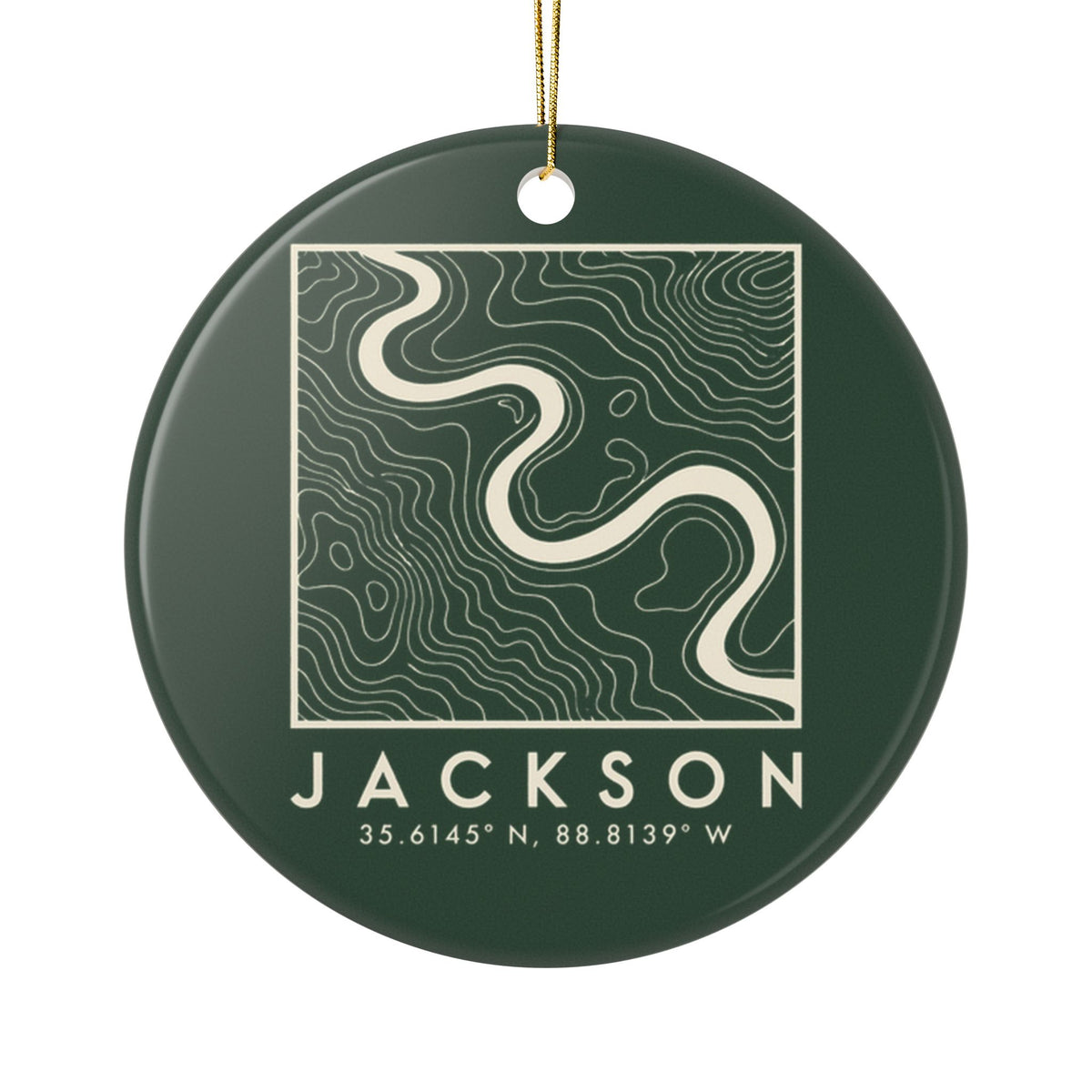 Jackson Topo Map Ornament (Forest Green)