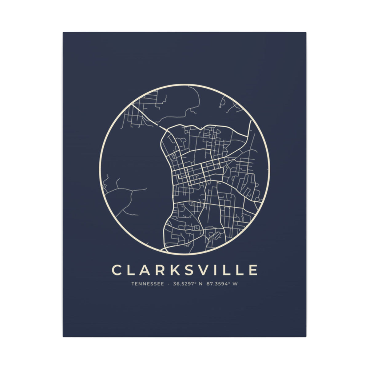 Clarksville Street Map Canvas Print (Navy)