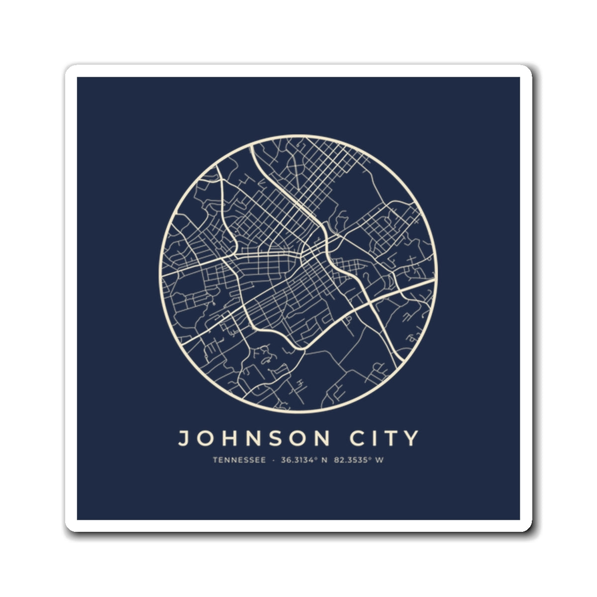 Johnson City Street Map Magnet (Navy)