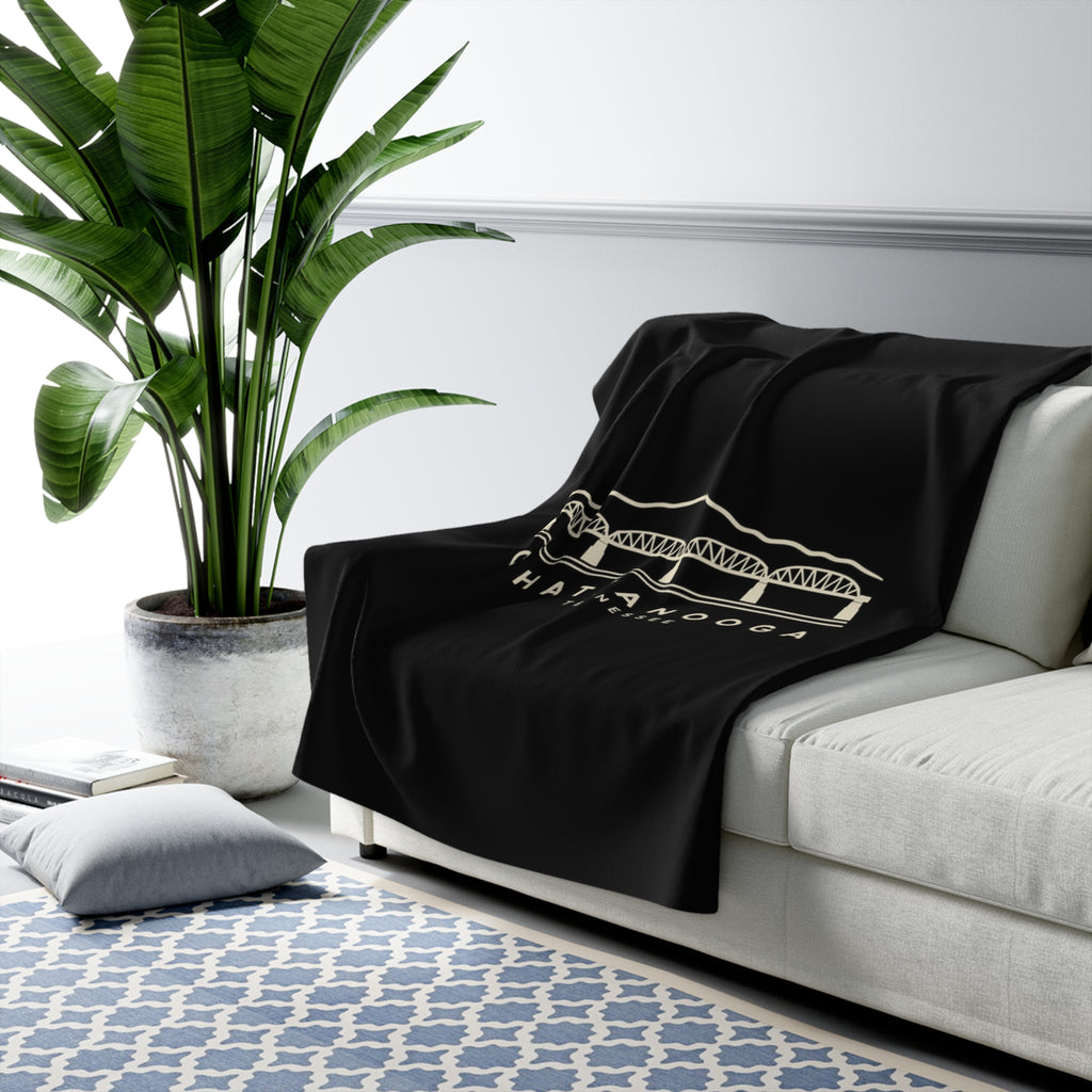 Chattanooga Walnut Street Bridge Sherpa Blanket (Black)