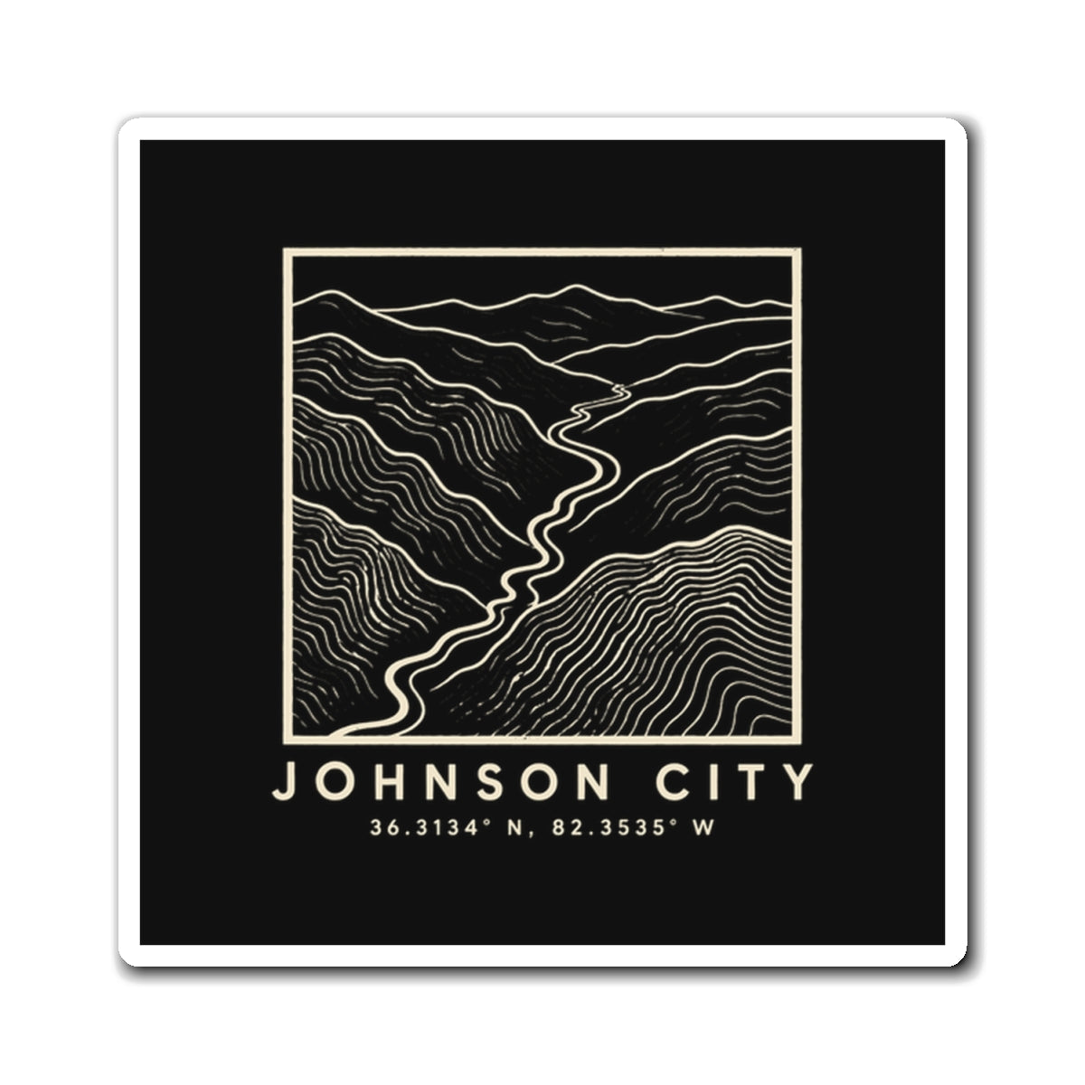 Johnson City Topo Map Magnet (Black)