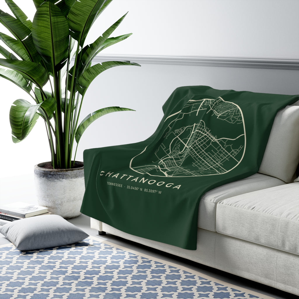 Chattanooga Street Map Sherpa Blanket (Forest Green)