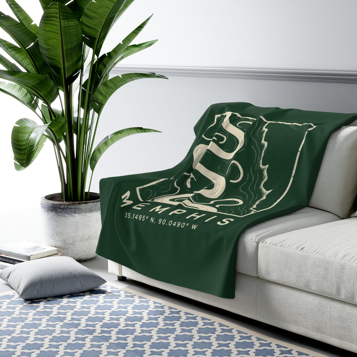 Memphis Topo Map Sherpa Blanket (Forest Green)