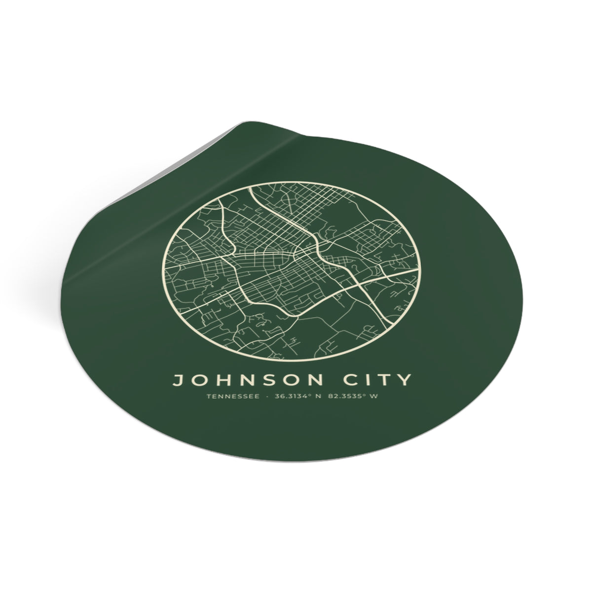 Johnson City Street Map Sticker (Forest Green)