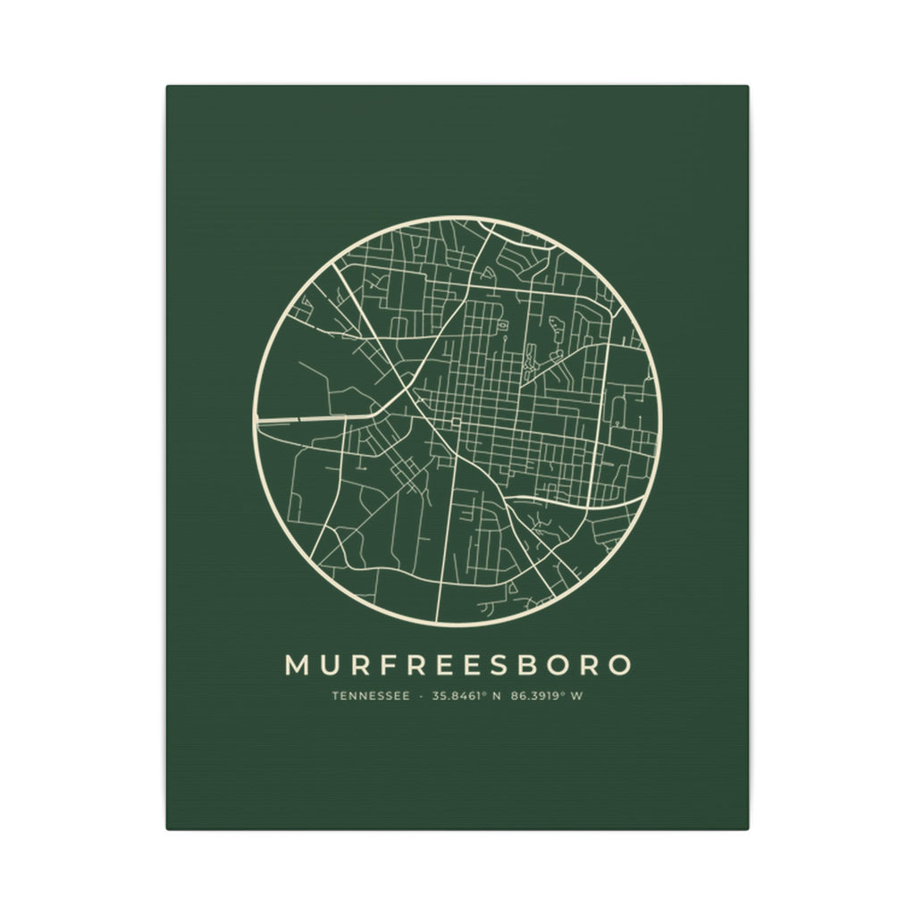 Murfreesboro Street Map Canvas Print (Forest Green)