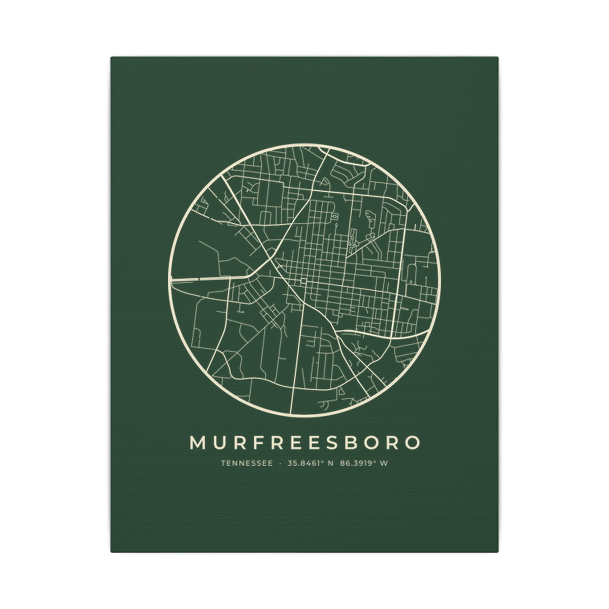 Murfreesboro Street Map Canvas Print (Forest Green)