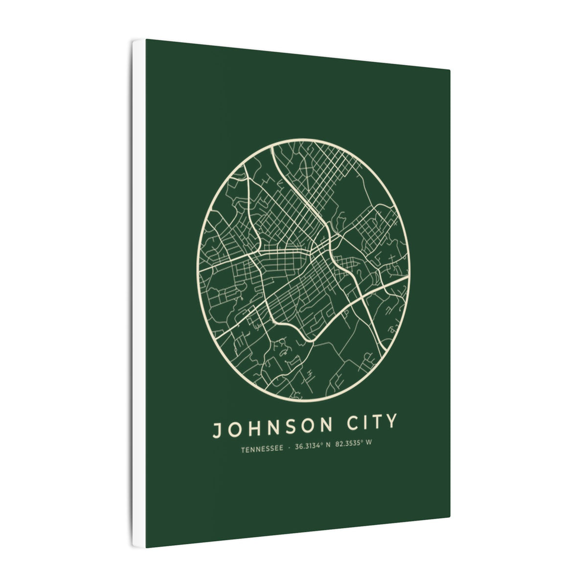 Johnson City Street Map Canvas Print (Forest Green)