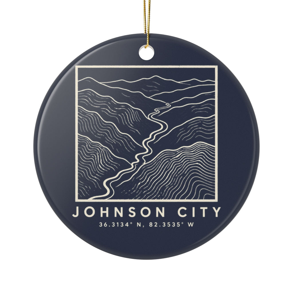 Johnson City Topo Map Ornament (Navy)