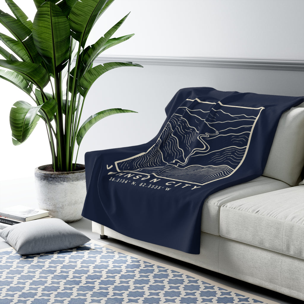 Johnson City Topo Map Sherpa Blanket (Navy)