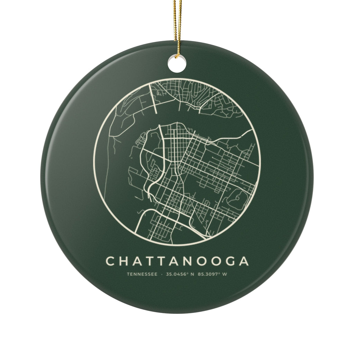 Chattanooga Street Map Ornament (Forest Green)