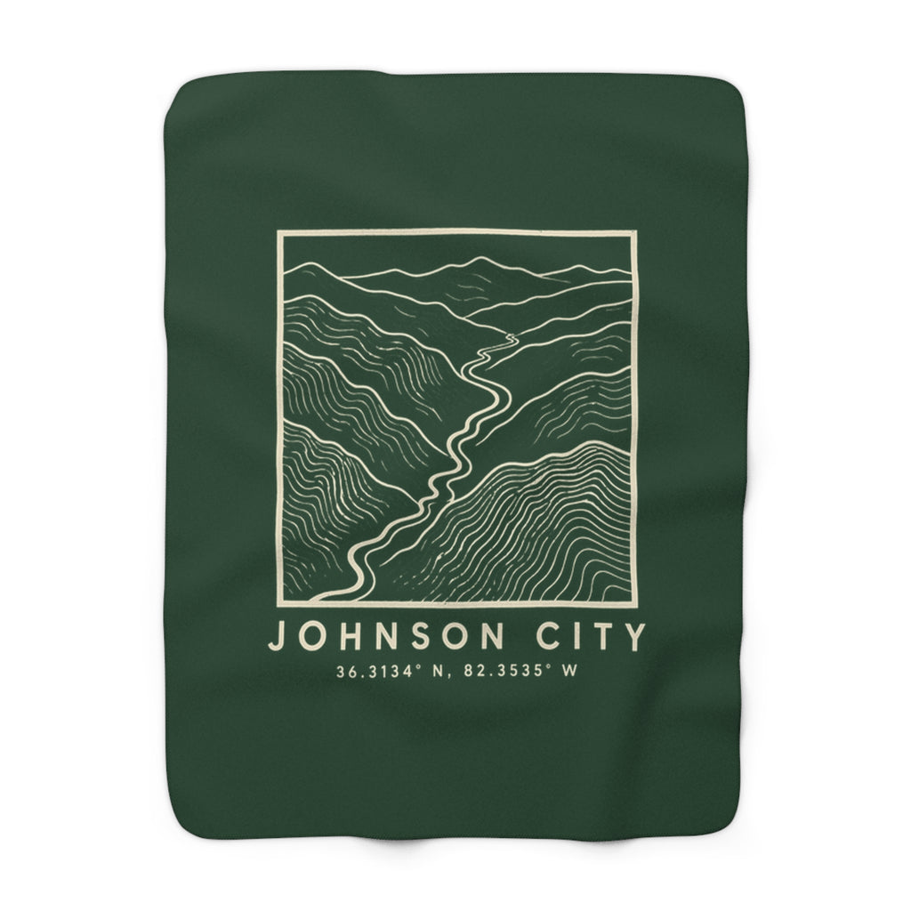 Johnson City Topo Map Sherpa Blanket (Forest Green)