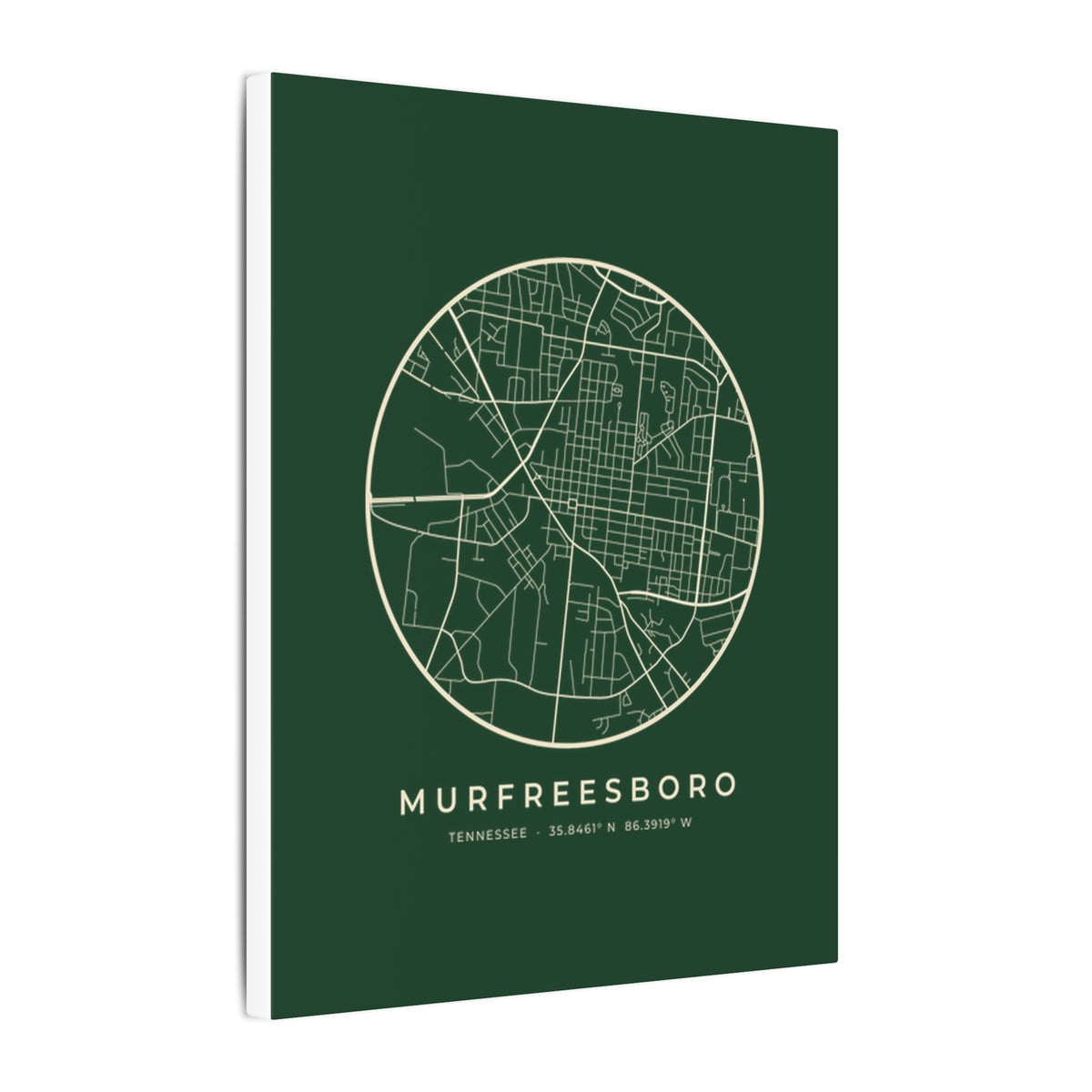 Murfreesboro Street Map Canvas Print (Forest Green)