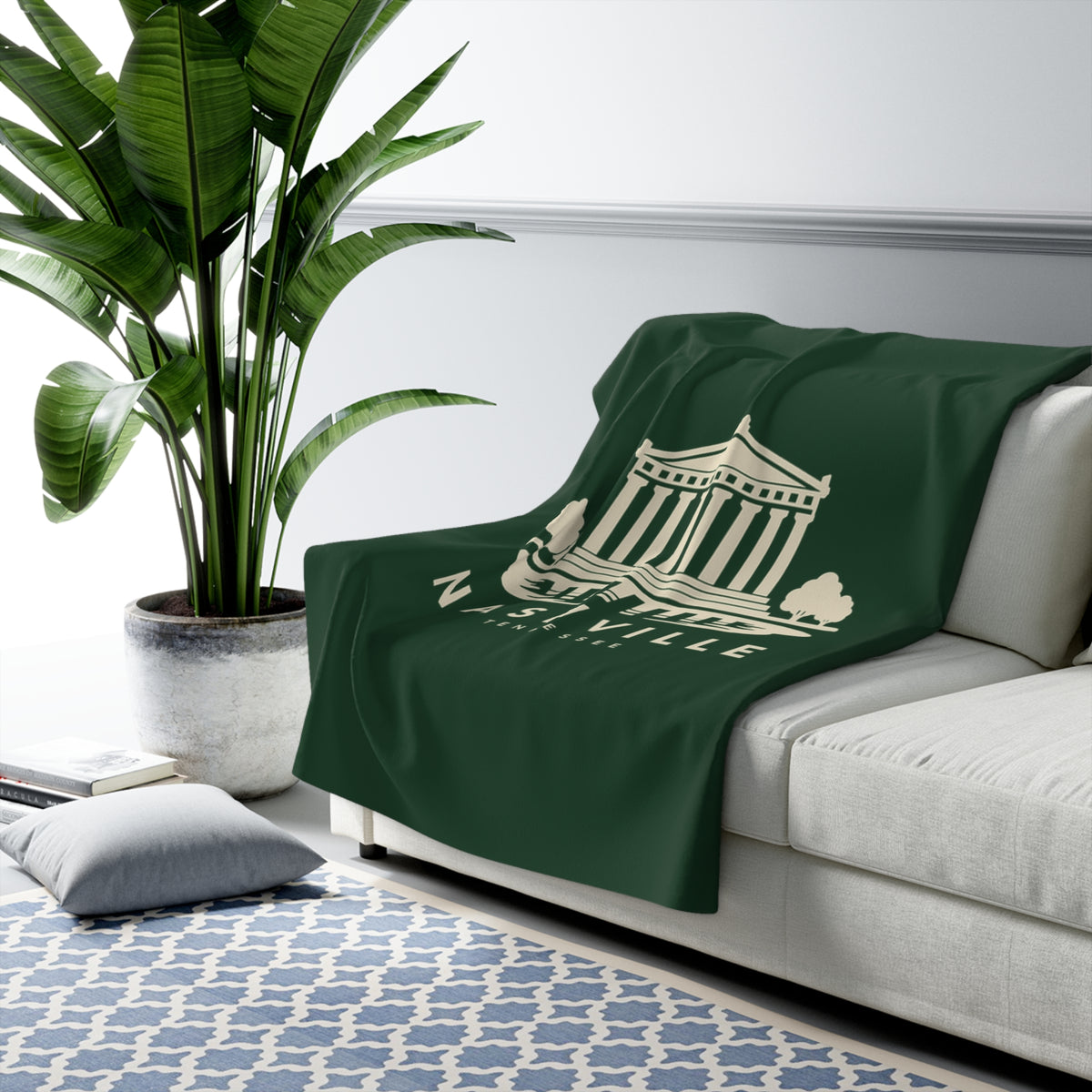 Nashville Parthenon Sherpa Blanket (Forest Green)