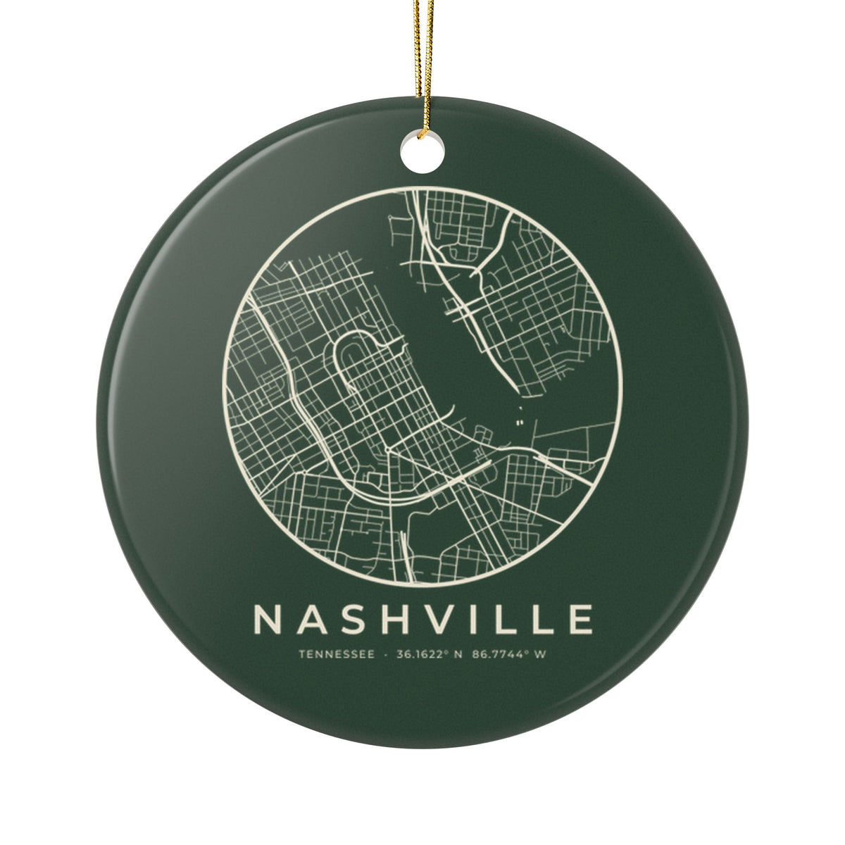 Nashville Street Map Ornament (Forest Green)