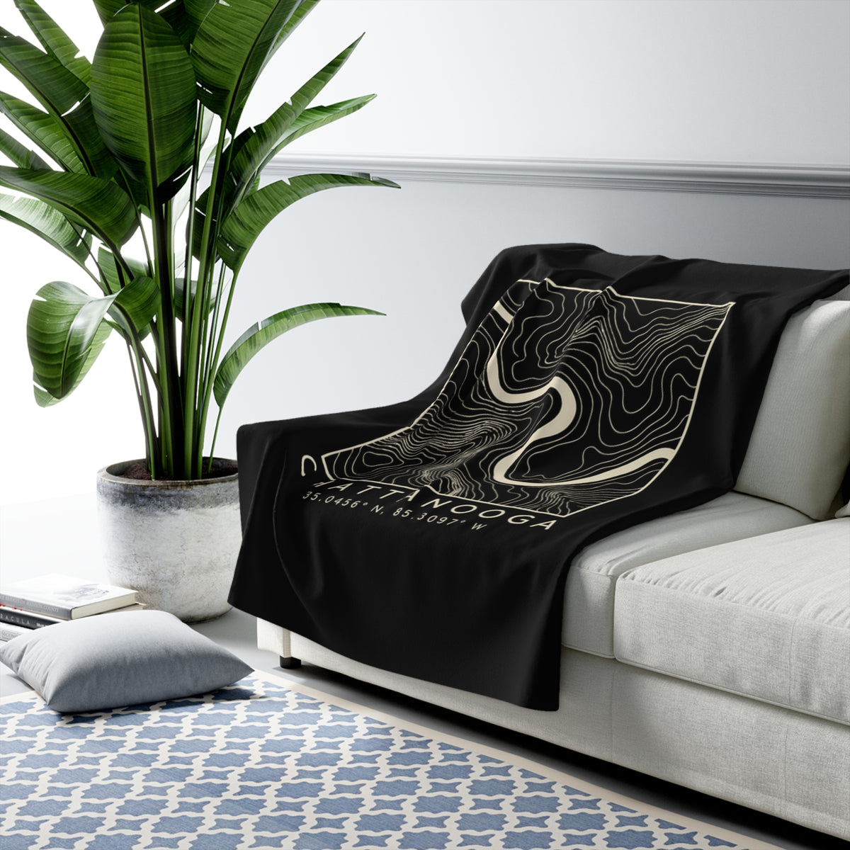 Chattanooga Topo Map Sherpa Blanket (Black)