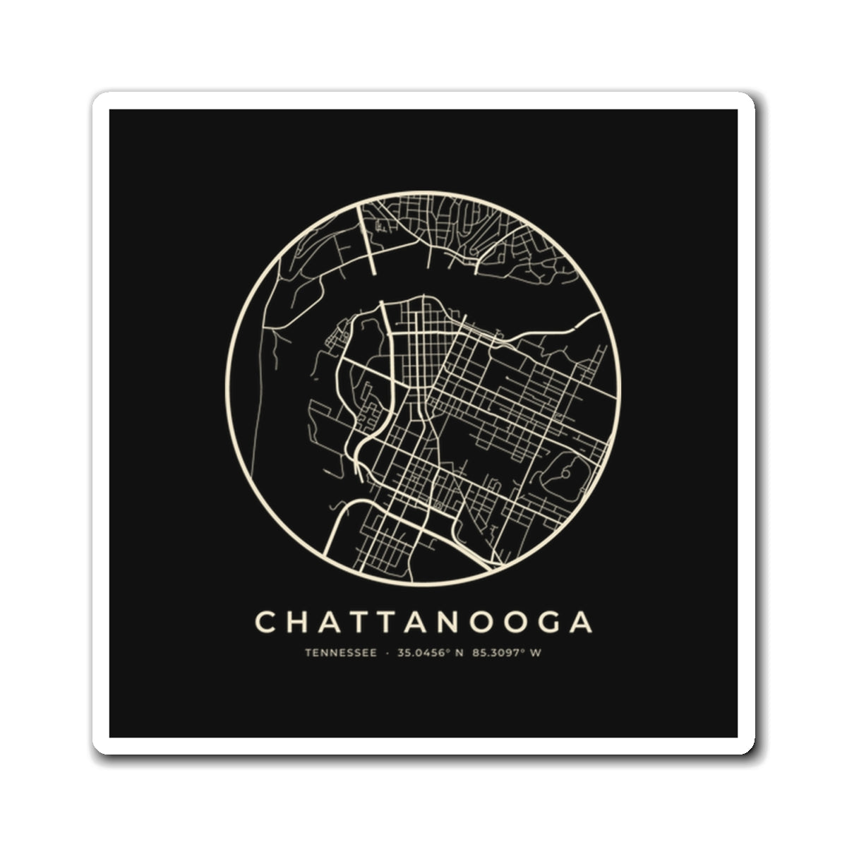 Chattanooga Street Map Magnet (Black)