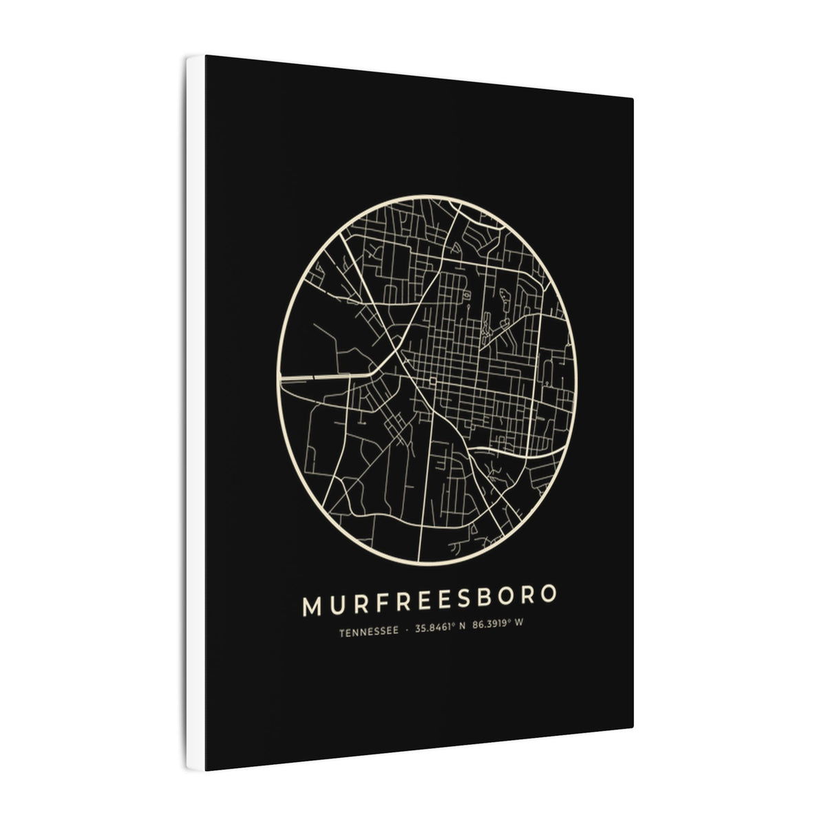 Murfreesboro Street Map Canvas Print (Black)