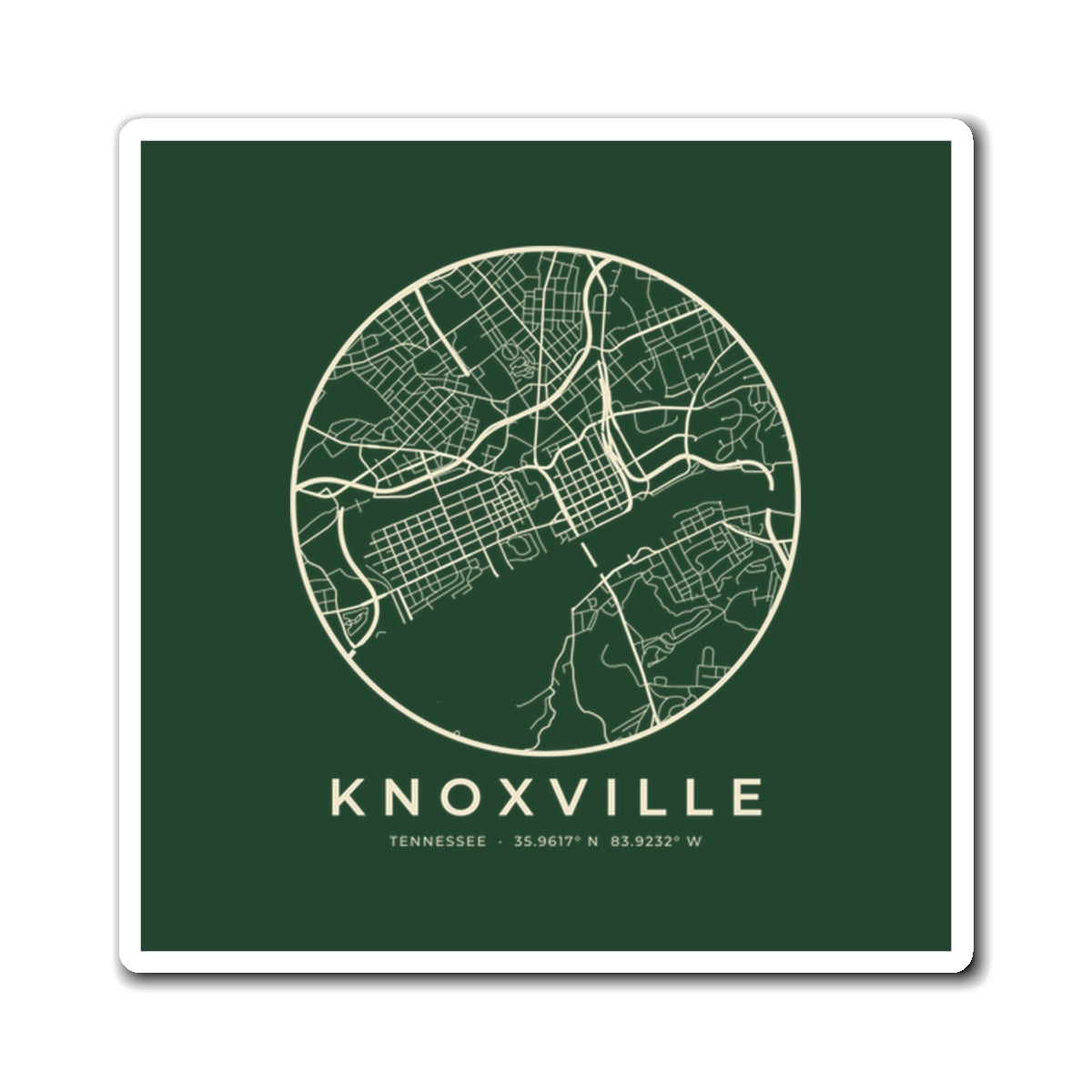 Knoxville Street Map Magnet (Forest Green)