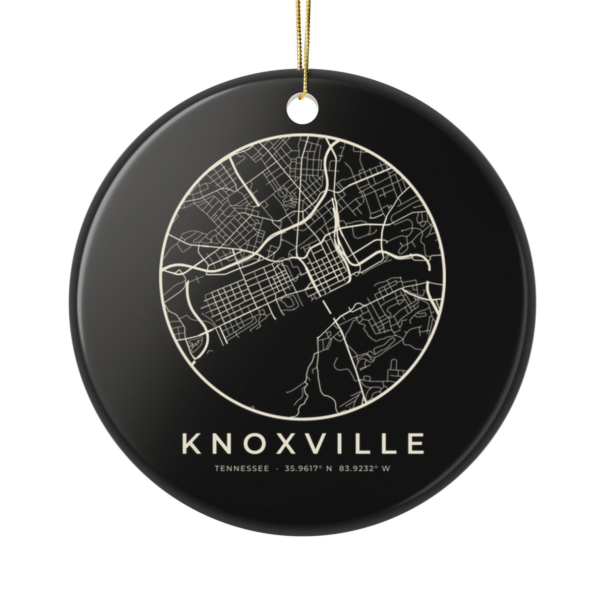 Knoxville Street Map Ornament (Black)