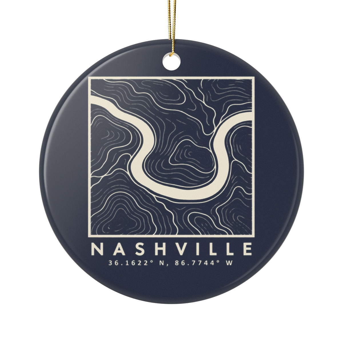 Nashville Topo Map Ornament (Navy)