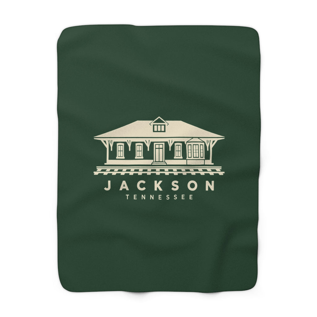 Jackson Train Depot Sherpa Blanket (Forest Green)