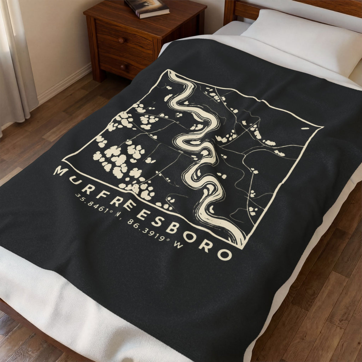 Murfreesboro Topo Map Blanket (Black)