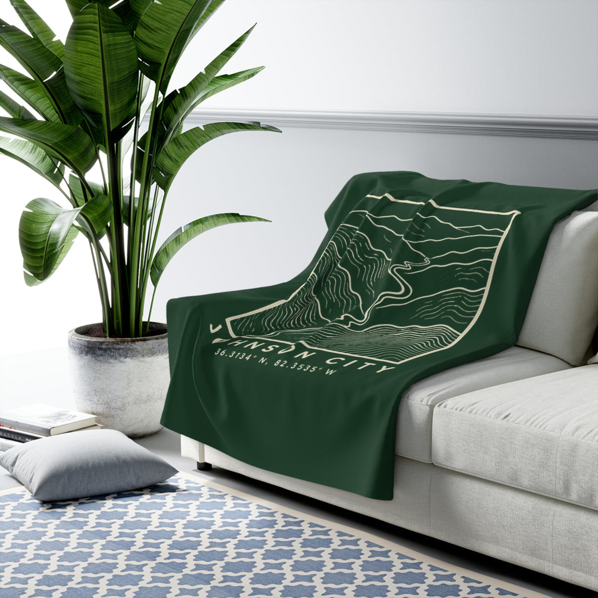 Johnson City Topo Map Sherpa Blanket (Forest Green)