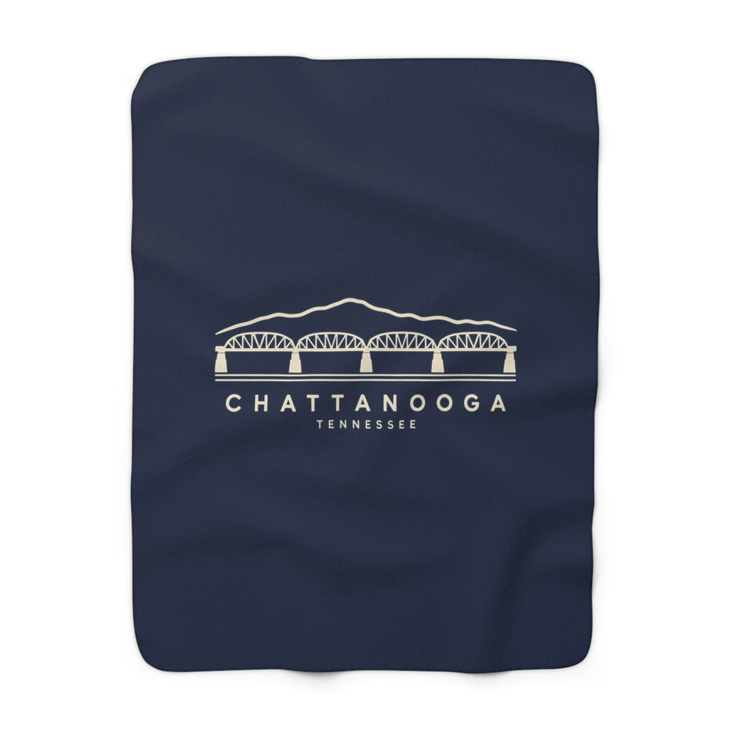 Chattanooga Walnut Street Bridge Sherpa Blanket (Navy)