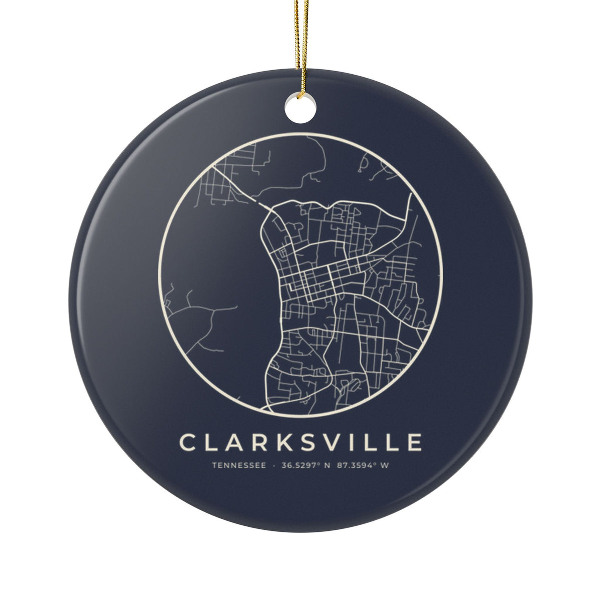 Clarksville Street Map Ornament (Navy)