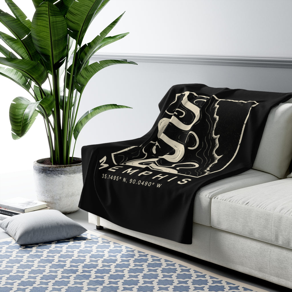 Memphis Topo Map Sherpa Blanket (Black)