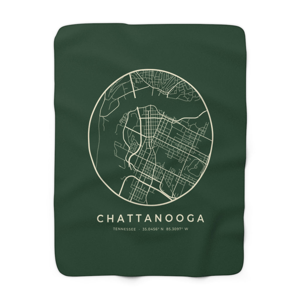 Chattanooga Street Map Sherpa Blanket (Forest Green)